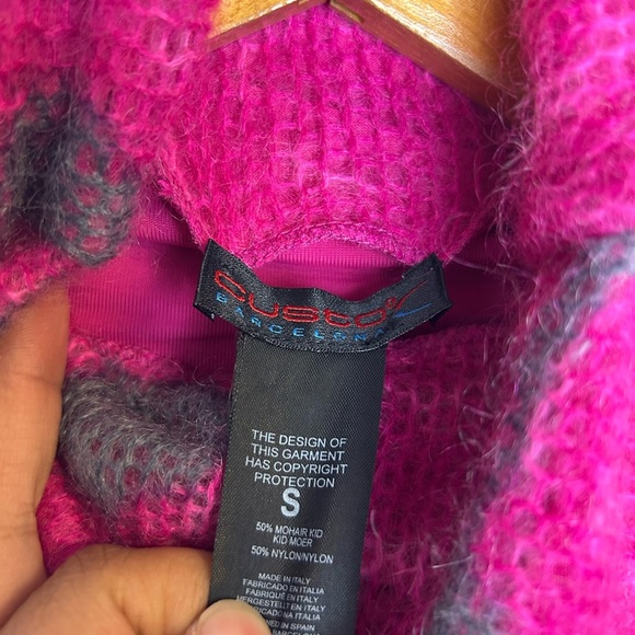 Custo Barcelona Mohair Size S Turtleneck Midi Dress Fuzzy Pink Artsy Chic Comfy - Picture 5 of 10